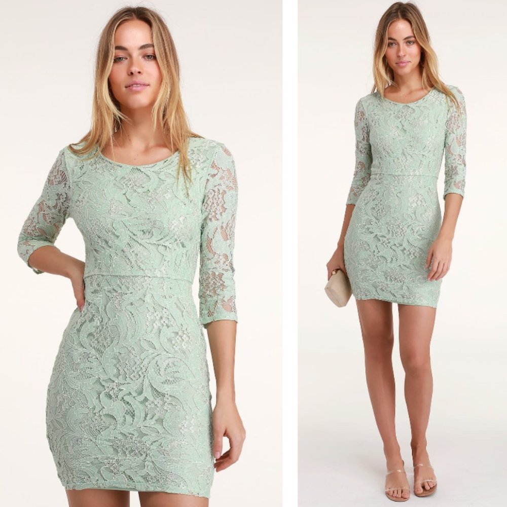 NEW Lulu's All For You Mint Green Lace Bodycon Dress Wedding Pastel Baby Shower
